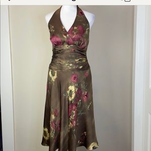 Jones New York Brown Floral Silk Halter Dress Size 10